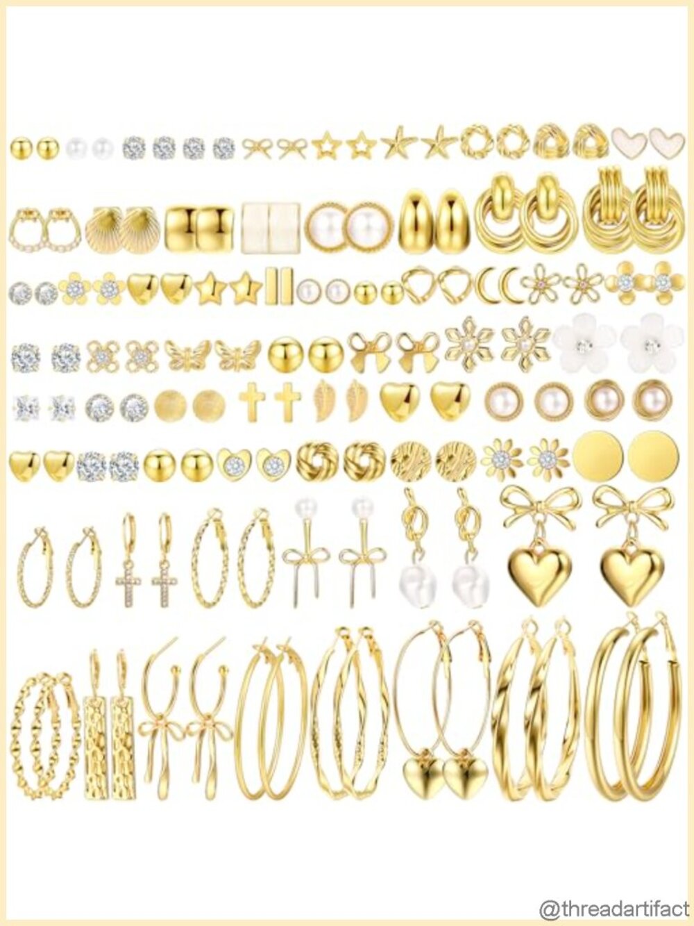 75 Pairs Gold Stud Earrings Set Hypoallergenic Pearl Cubic Zirconia Gift